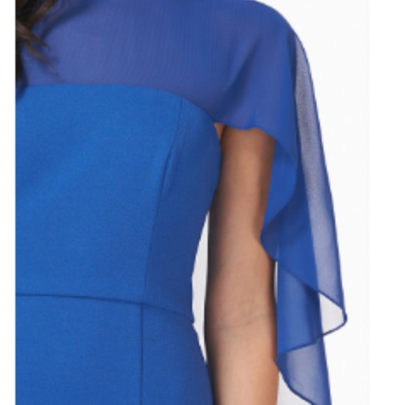 JS Collections Women's Stretch Crepe Cocktail Dress with Trumpet Skirt and Chiff - Picture 4 of 6